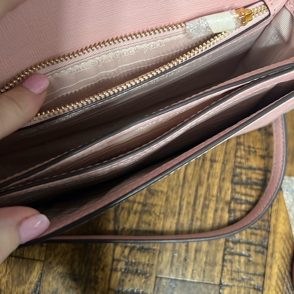 Kate Spade Crossbody Morgan dogwood colorblock saffiano peachy pink burgundy - Picture 9 of 13